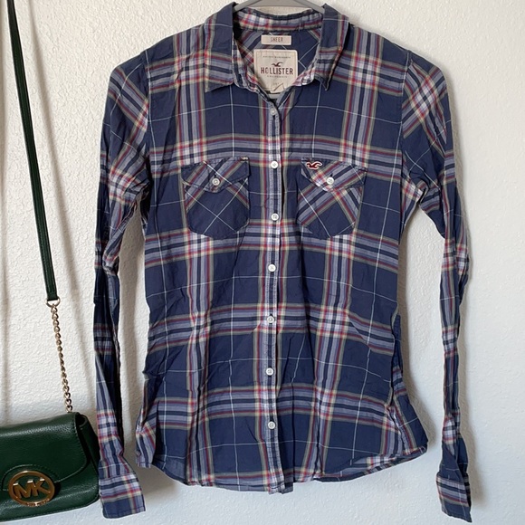 Hollister Tops - Hollister Sheer Blue Plaid Shirt